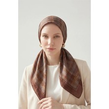 Silk Home Viskon Velora Eşarp Kahve Bordo Ekose Desenli Tok Duruşlu Kaymaz 90X90