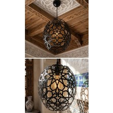 Decodelight Siyah  Otantik Şelçuklu Model Metal Bal Renk Camlı Model Tekli Sarkıt Avize Aydınlatma