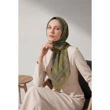 Silk Home Viskon Velora Eşarp Ekose Desenli Yağ Yeşili Tok Duruşlu Dört Mevsim 90X90
