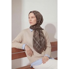 Silk Home Viskon Velora Eşarp Kahverengi Ekose Desenli Tok Duruşlu Kaymaz 90X90