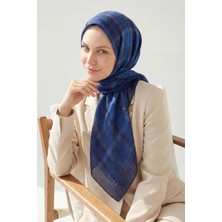 Silk Home Viskon Velora Eşarp  Ekose Desen Lacivert 90X90