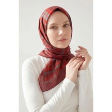 Silk Home Viskon Velora Eşarp Ekose Desenli Koyu Kırmızı Tok Duruşlu Dört Mevsim 90X90
