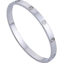 Trenddora Kadın Gümüş Alaşım Kelepçe Taşlı Bileklik