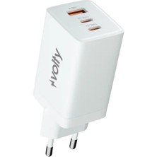 Volty Hızlı Şarj Adaptörü 67W Gan + Type-C Kablo 100W Pd | 3 Port, iPhone & Samsung Uyumlu (BEYAZ-V0102010)