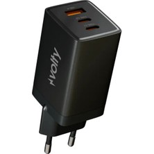 Volty Hızlı Şarj Adaptörü 67W Gan + Type-C Kablo 100W Pd | 3 Port, iPhone & Samsung Uyumlu (SIYAH-V0102011)