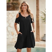 Bi Baksana Kadın Kısa Kollu Omuz Pencere Detay Kiloş Viskon Elbise