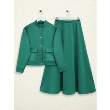 Modamorfo Çift Cepli Metal Düğmeli Etekli Scuba Takım -Zümrüt