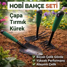 Glaswen Çapa Tırmık Kürek 3’lü Set Metal Hobi Bahçe El Aletleri Saksı, Çiçek, Bitki ve Toprak Kazma Seti