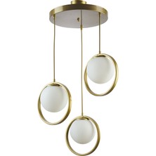 Fer Avize Ni̇na Metal Halkalı 3lü Avize Gold Renkli Camlı Şık Tasarım Aydınlatma