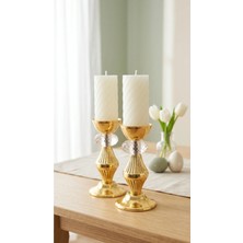 Decodelight Dekoratif Gold Paslanmaz Kaplama Konik Desenli Kristal Taşlı 2li Şamdan Mumluk Seti Modelleri
