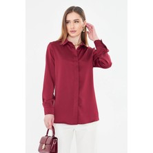 Lovelf Klasik Saten Gömlek Bordo