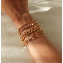 Trenddora Taşlı Dört Adet Kombin Bileklik Kararma Yapmaz