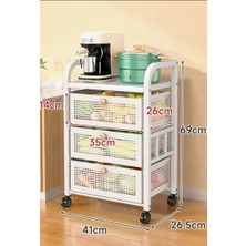 Trendesk  3 Katlı Metal Beyaz Patates Soğan Sepeti Sebze Meyve Sepeti Sebzelik Tekerlekli