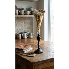 Decodelight Siyah Yüksek Dekoratif Modern Metal Ayaklı Kristal Taşlı Saksı Bahçe Teras Ev Çiçeklik Vazo Dekor