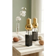 Decodelight Siyah Gold Paslanmaz Kaplama Dikdörtgen Desenli Ayak Kristal Taşlı 2li Şamdan Mumluk Seti Modelleri