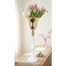 Decodelight Beyaz Yüksek Dekoratif Modern Metal Ayaklı Gold Toplu Gold Saksı Bahçe Teras Ev Çiçeklik Vazo Dekor