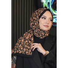 Afvente Akışkan Çiçek Desen Karamel Soft Pamuk Şal %50 Pamuk %50 Polyester Renkli ve Şık
