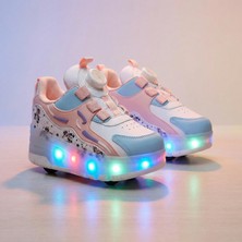 BURUNİ LED Işıklı Pembe Patenli Çocuk Ayakkabı – Ortopedik Taban, Çift Kullanım (Spor & Paten)