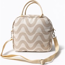 Ecrou Dalga Desenli Isı Yalıtımlı Beslenme ve Öğle Yemeği Çantası Bej 24,5 x 21,5 cm