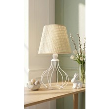 Decodelight Beyaz Ferforje Armut Model Metal Ayaklı Açık Krem Hazeran Kumaş Başlıklı Abajur Masa Lambası