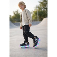 BURUNİ LED Işıklı Siyah Patenli Çocuk Ayakkabı – Ortopedik Taban, Çift Kullanım (Spor & Paten)