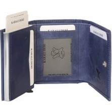 Karalı Deri Crazy Bryat Lacivert Mekanizmalı Kartlık Cüzdan K501-4