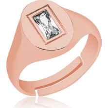Inure Jewelry ​Gümüş Ayarlanabilir Rose Baget Taşlı Şovalye Yüzük