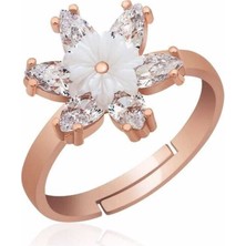 Inure Jewelry Gümüş Rose Beyaz Lotus Çiçeği Yüzük