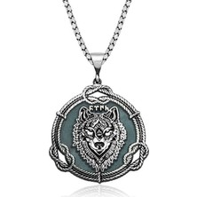 Inure Jewelry Gümüş Kurt Motifli Göktürkçe Türk Yazılı  Kolye