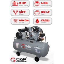 GAP Kompresör Hava Kompresörü Pistonlu 100 Lt 2 Kafa 8 Bar 2 Hp GP100