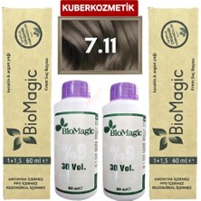 Biomagic 7.11 Yoğun Küllü Kumral Organik İçerikli Amonyaksız Kalıcı Saç Boyası 2 Boya +2Oksidan