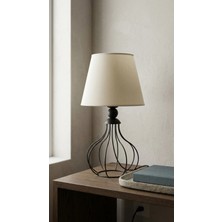 Decodelight Siyah Ferforje Armut Model Metal Ayaklı Açık Krem Kumaş Başlıklı Abajur Masa Lambası