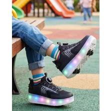 Mocno Kız-Erkek Çocuk Patenli Işıklı Rahat Spor Ayakkabı&Yeni Model Tarz Patenli Kaykay Tekerlekli Sneakers Siyah