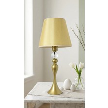 Decodelight Eskitme Şahmeran Metal Yüksek Ayaklı Kristal Taşlı Açık Krem ve Eskitme Kumaş Şapkalı Abajur Lambası