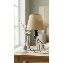 Decodelight Siyah Ferforje Armut Model Metal Ayaklı Hazran Bambu Kumaş Başlıklı Abajur Masa Lambası