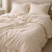 Garden Room Çift Kişilik Naturel %100 pamuk nevresim seti - Ekru Fırfırlı