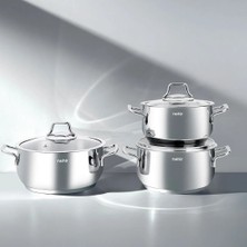 Nehir Alven 6 Parça Derin Paslanmaz Çelik Tencere Seti