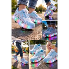 BURUNİ LED Işıklı Bebe Mavi Patenli Çocuk Ayakkabı – Ortopedik Taban, Çift Kullanım (Spor & Paten)