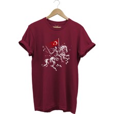 Widi Unisex Ay Yıldız Türk Bayraklı Atlı Savaşçı Tasarım Baskılı %100 Pamuk Bisiklet Yaka Basic T-Shirt