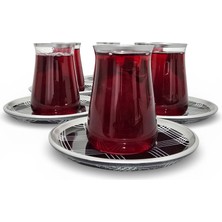 Sudedi Home 6’lı Cam Çay Bardağı Seti – Desenli Cam Tabaklı