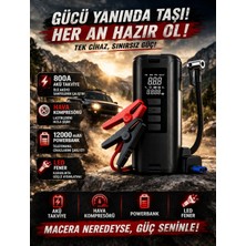 Merwish 800A Akü Takviye Cihazı 12000 Mah Powerbank Hava Kompresörü LED Fener 4’ü 1 Arada Taşınabilir Araç Starter 5683