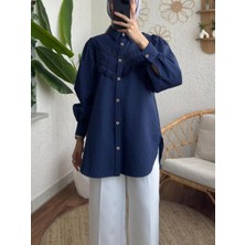 Modamorfo Güpür Püsküllü Ham Cupra Balon Kol Gömlek -Indigo