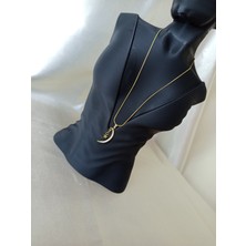 Stainlees Steel Altın Rengi Ay Yıldızlı Kolye