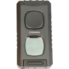 Cohiba Çift Torch Pürmüz Kesici & Delici & Iğneli Gun-Metal Renginde Metal Puro Çakmağı