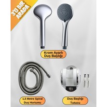 ALMITAL Setti Docia Supor Krom Duş Seti, 5 Kademe Ayarlı Başlık, Mafsal, Spiral Hortum
