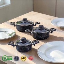 6 Parça Granit Mini Tencere SETI-12CM-14CM-16CM-YANMAZ Yapışmaz-Porsiyonluk