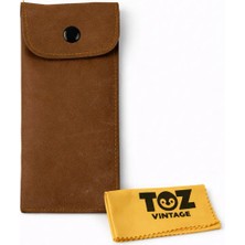 Toz Vintage Kahverengi Deri Çıtçıtlı Uzun Gözlük Kılıfı Ince Koruyucu Kese