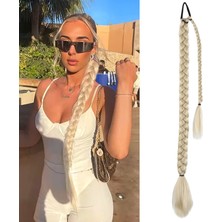 MiraLive Üçlü Örgülü Tokalı Bağlamalı At Kuyruğu - Platin