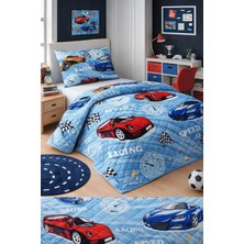 Mislina Home Erkek Çocuk Genç Pike Yatak Örtüsü Takımı Araba Desen Kapitone Pamuklu 4 Mevsim |çarşafsız 160X230