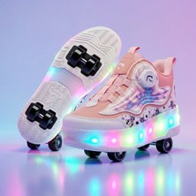 BURUNİ Işıklı Patenli Çocuk Ayakkabı LED Tekerlekli Ortopedik Spor Ayakkabı Pudraxsomon